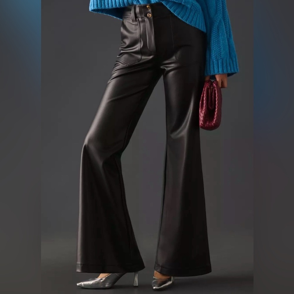 Maeve Anthropologie Black Coated Faux Leather High Rise Pants Size 14